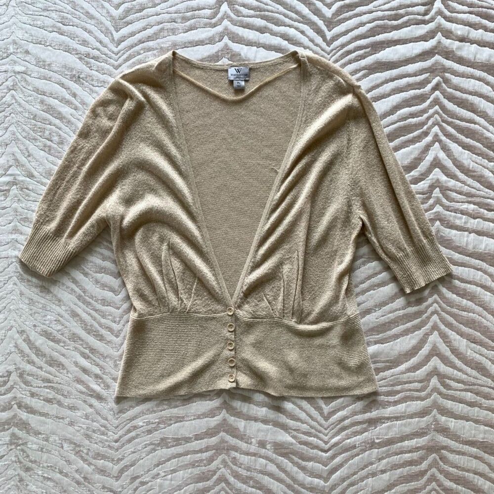 Metallic Gold Knit Batwing Sleeve Crop Cardigan Fall Sweater